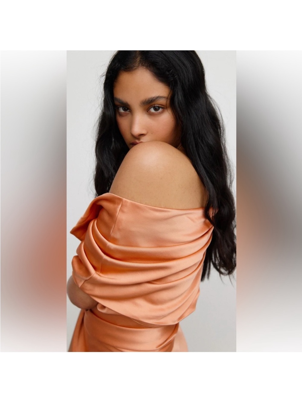 Significant Other Dress Maxi Erika Peach Orange Satin Shoulder Drape 6 - Picture 4 of 10